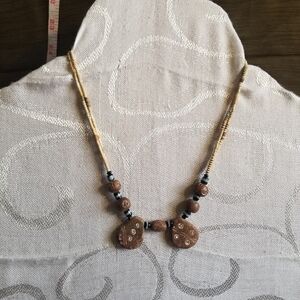 Brown And Cream Coulored Clay Bead Tribal Necklace